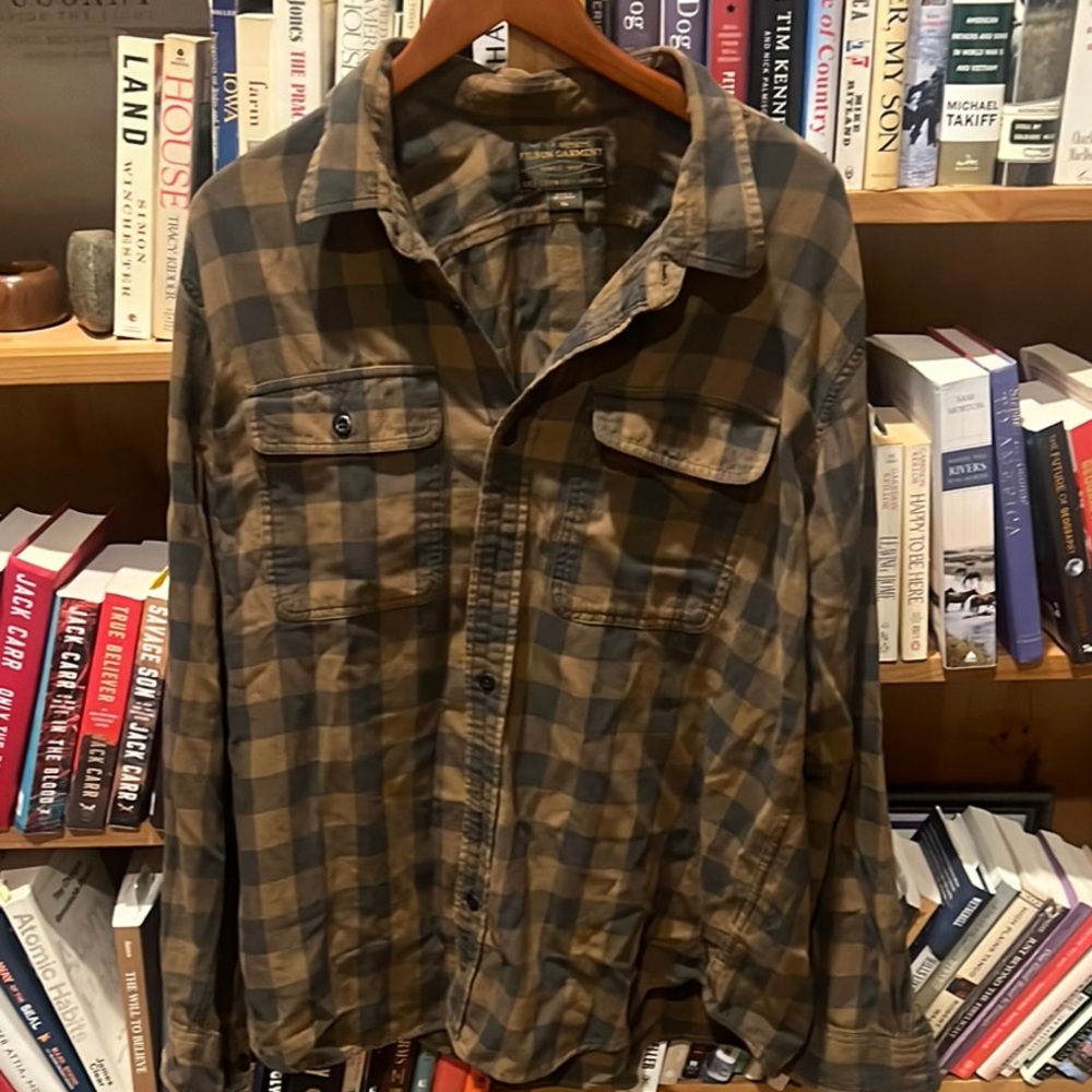Filson Olive and Brown Checkered Button Down Shirt